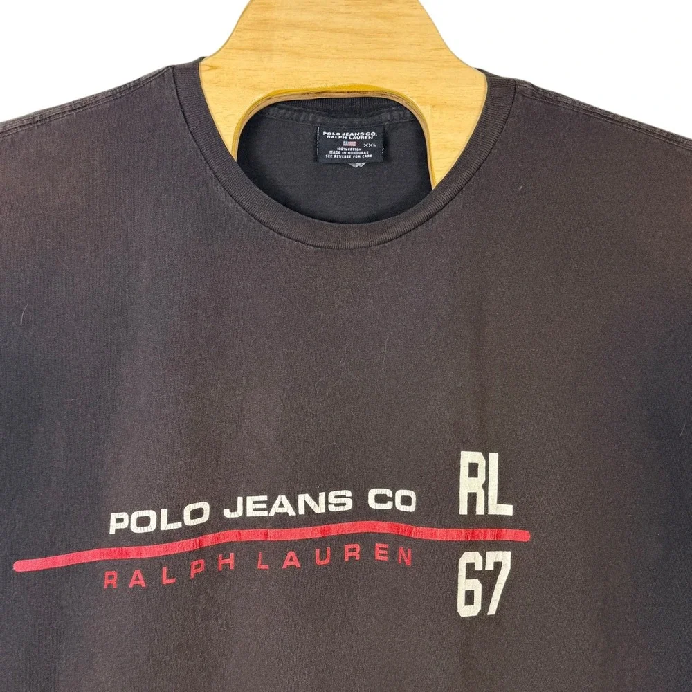 Vintage Polo Jeans Co Ralph Lauren T-Shirt Mens XXL‎ Faded Black Graphic Y2K